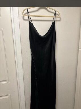 Zara Black Satin Cowl Slip Maxi Dress